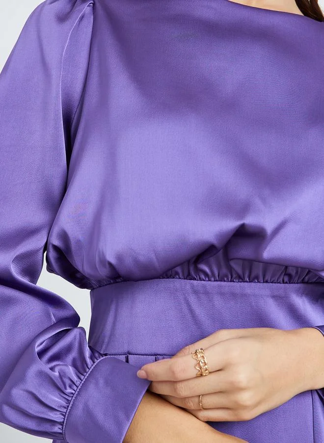 Styli  Women Purple Pleated A-Line Maxi Dress for Women | Best Price UAE